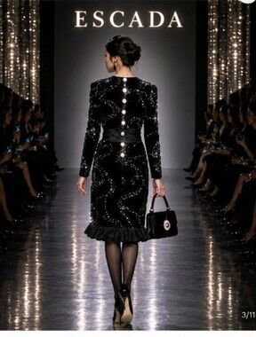 WOW Rare Exquisite Escada Couture 6 Crystal Black Velvet Silk Luxury Dress Italy
